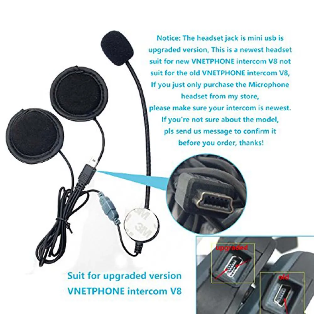 Мотоцикл домофон гарнитуры, VNETPHONE БТИ микрофон наушники гарнитура аксессуар для V8 с 10Pin мини-разъем USB