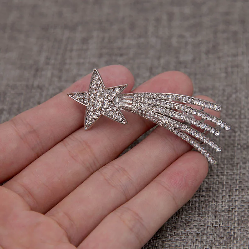 Брошь с изображением метеора из страз и кристаллов металлическая шпилька для