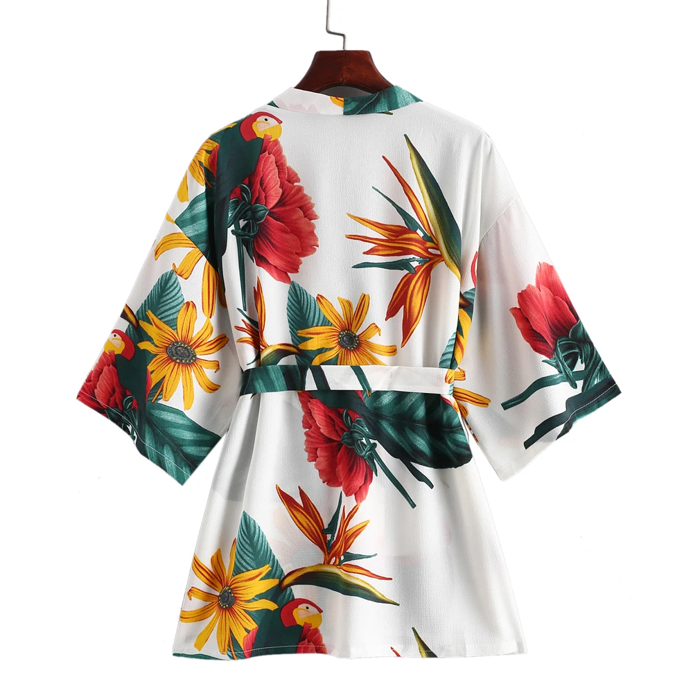 Женское кимоно с принтом растений ZAFUL пляжная одежда короткими рукавами для