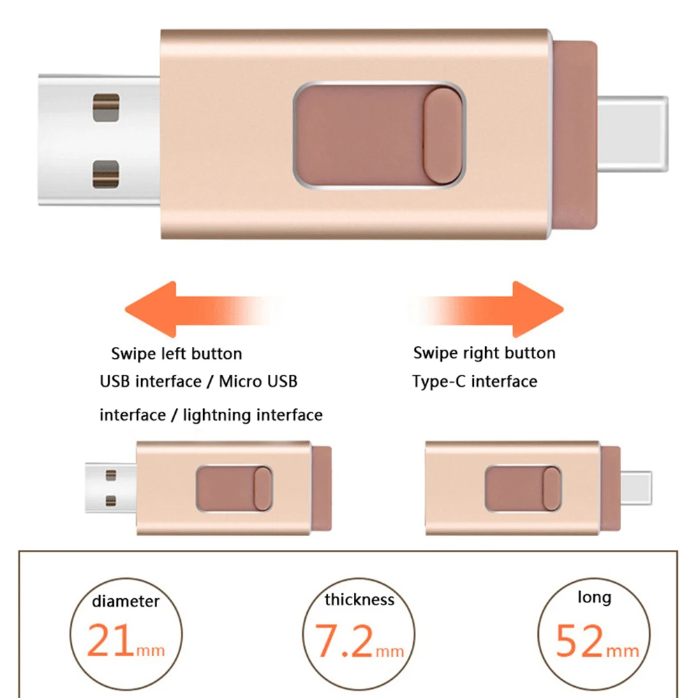 Флэш-накопитель USB-OTG освещение Android Тип-C USB3.0 4-в-1 внешнее запоминающее устройство для iPhone/iPad/iPod/Android/Компьютеры(64 ГБ