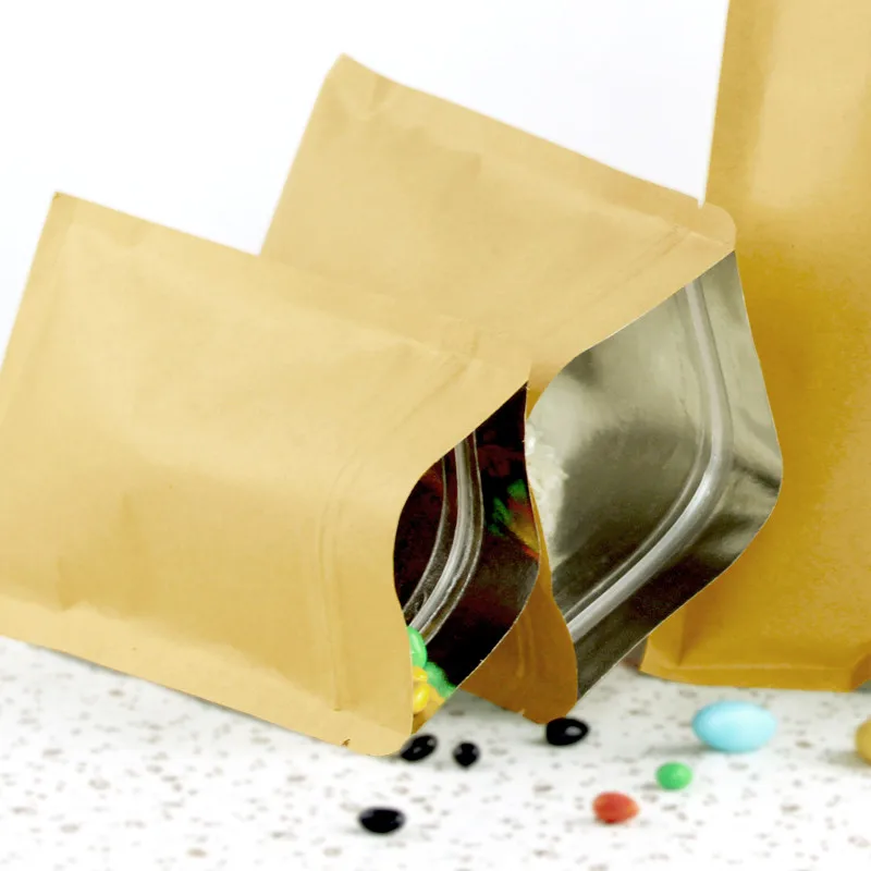 100 шт./лот 6*8 см мини размер молния верхнее уплотнение крафт бумажный мешок с