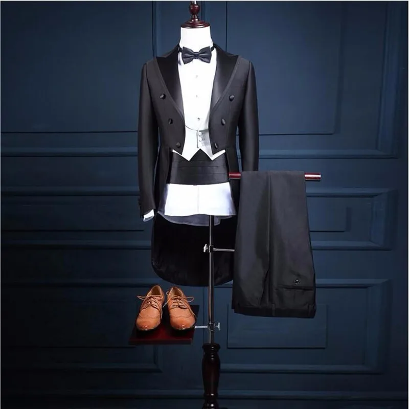 

5 шт. (пиджак, брюки, жилет, галстук-бабочка и пояс) 2018 высококачественный мужской костюм, костюм из пиджака, мужские блейзеры, приталенный кос...