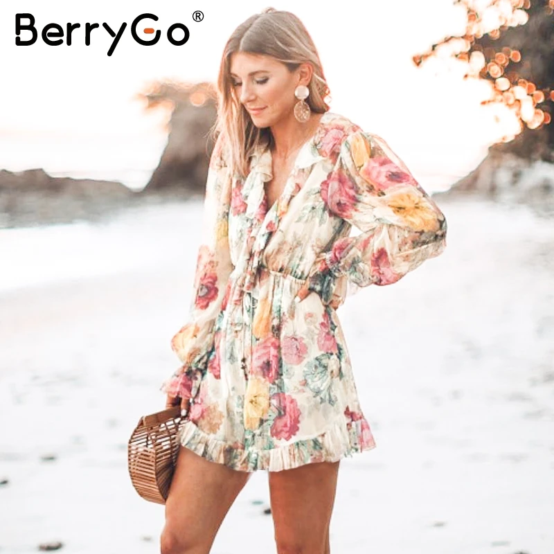 BerryGo женские комбинезоны эластичные цветочный принт комбинезон элегантный с
