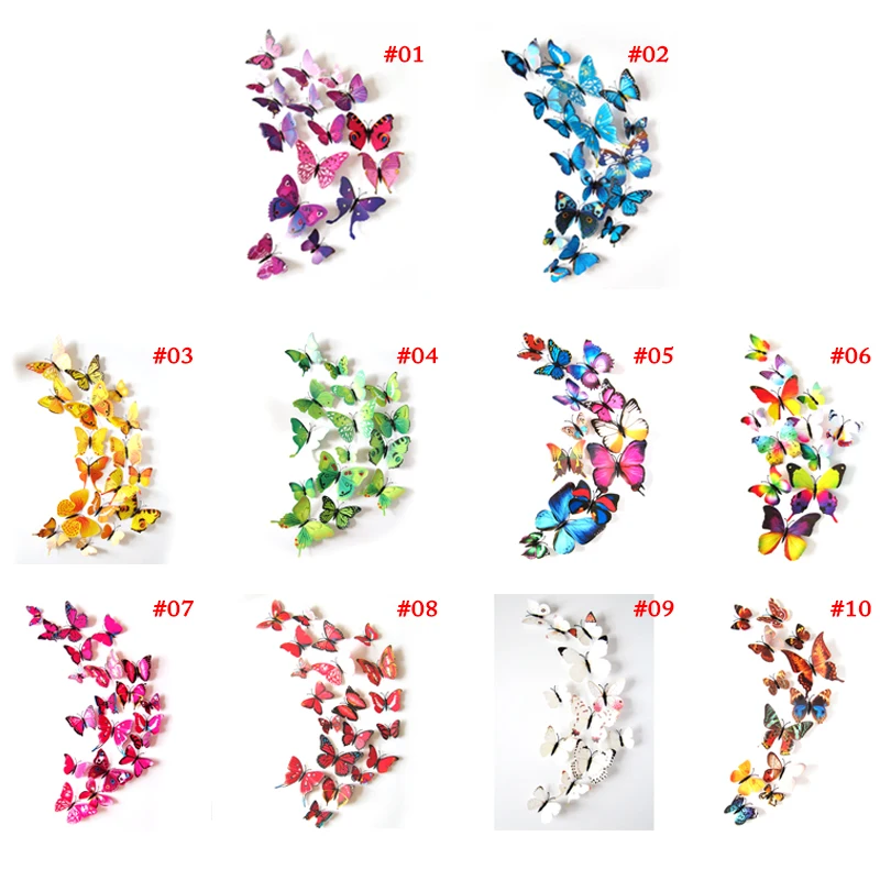 12 шт./Лот 3D наклейки на стену холодильник магнитные бабочки DIY Наклейка домашний