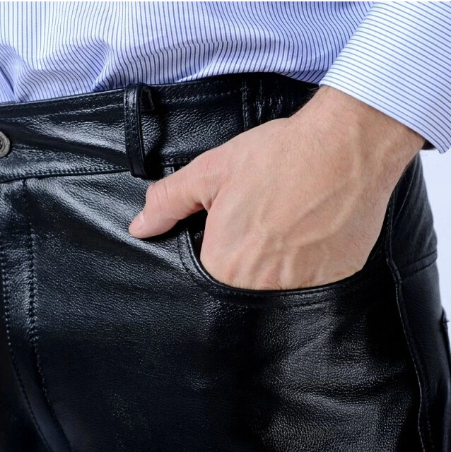 Брюки из козьей кожи 30 43 мужские брендовые мотоциклетные кожаные брюки теплые