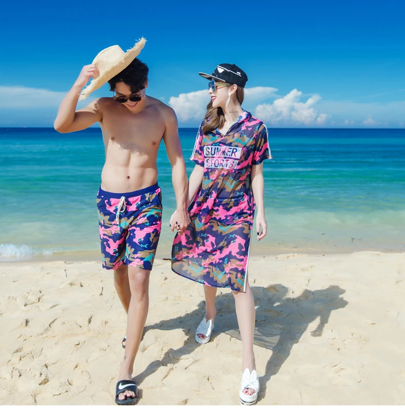 Купальники для пар комплект бикини из 3 предметов однотонные с длинными крышками