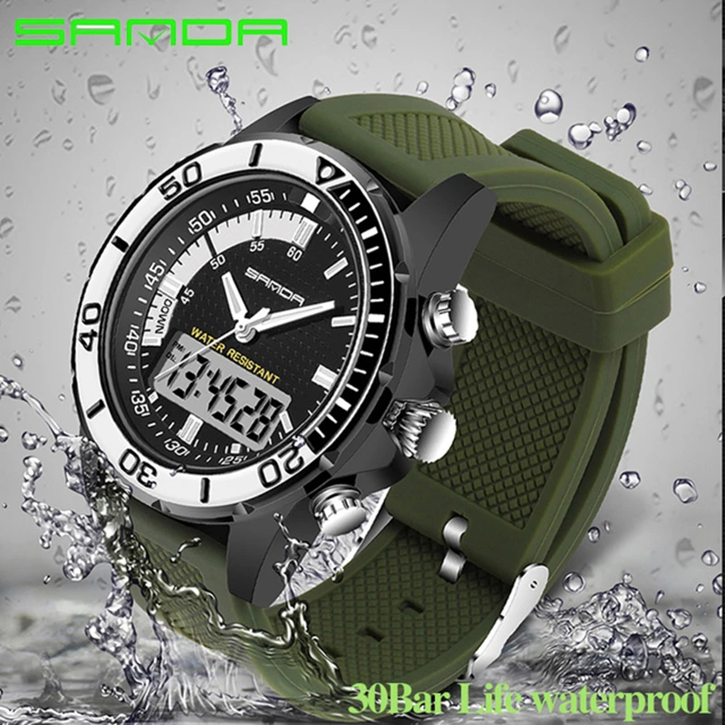 SANDA Dual Time Display Sport Digital Watch Men Chronograph Analog Quartz Watches Luxury Brand Waterproof Wristwatches Relogio |