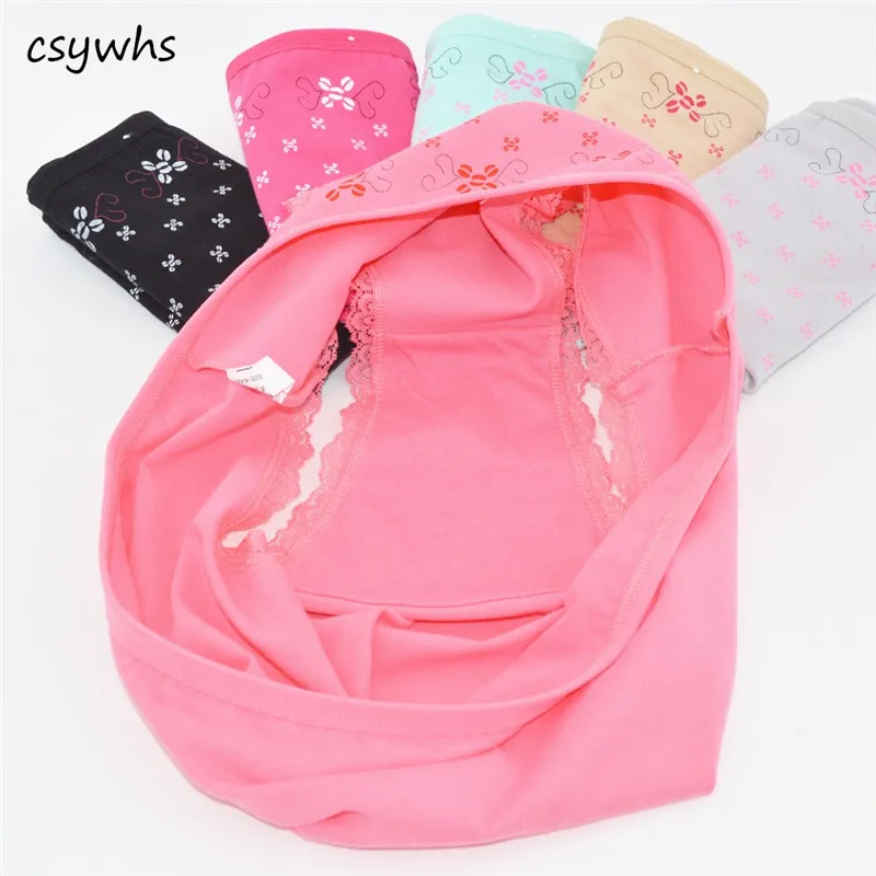 Большие размеры Трусики женские хлопок Высокая Талия Кружево лоскутное печати