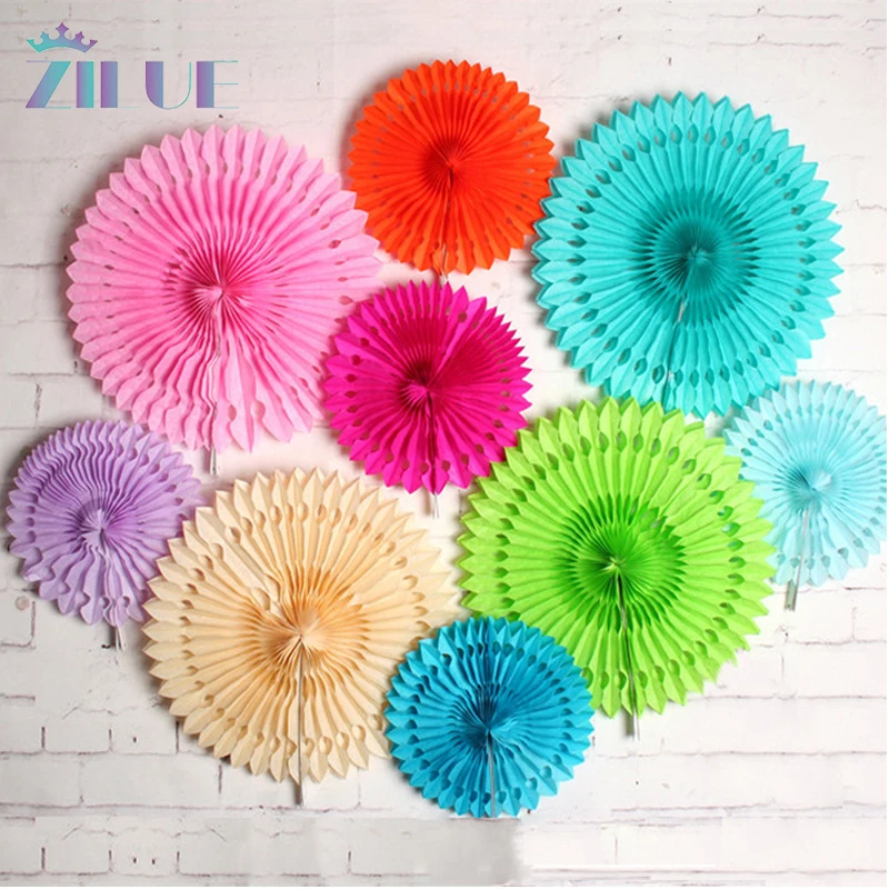 

Zilue 15pcs/Lot Tissue Paper Fan Mix Size 8"20cm/12"30cm/16"40cm Pinwheels Hanging Paper Flowers Baby Showers Wedding Decoration