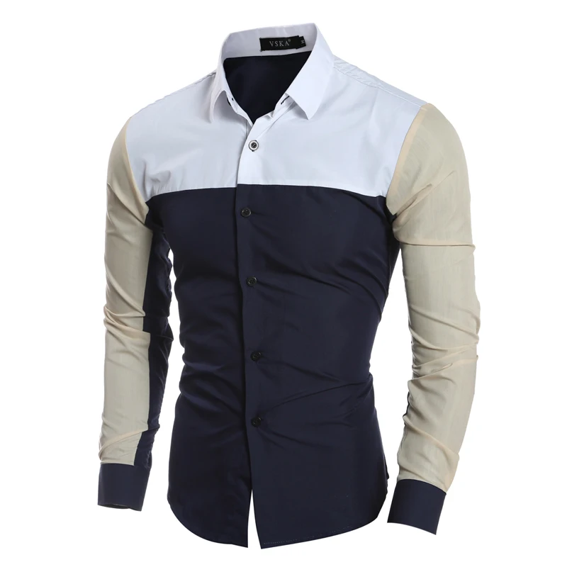 Новый дизайн мужские летние винтажные тонкие рубашки Лоскутные цвета с длинным