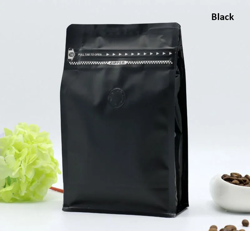 Black 20 шт./партия, коробка мешок половина фунта кофе мешок с карманом на молнии и односторонний клапан дегазации, алюминиевая фольга воздушный клапан чай пакет мешок - Цвет: Black