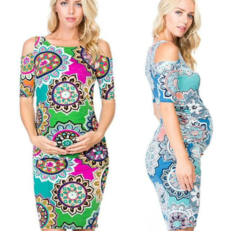 Облегающее платье с открытыми плечами Pregant 2019 новое для беременных на лето платья