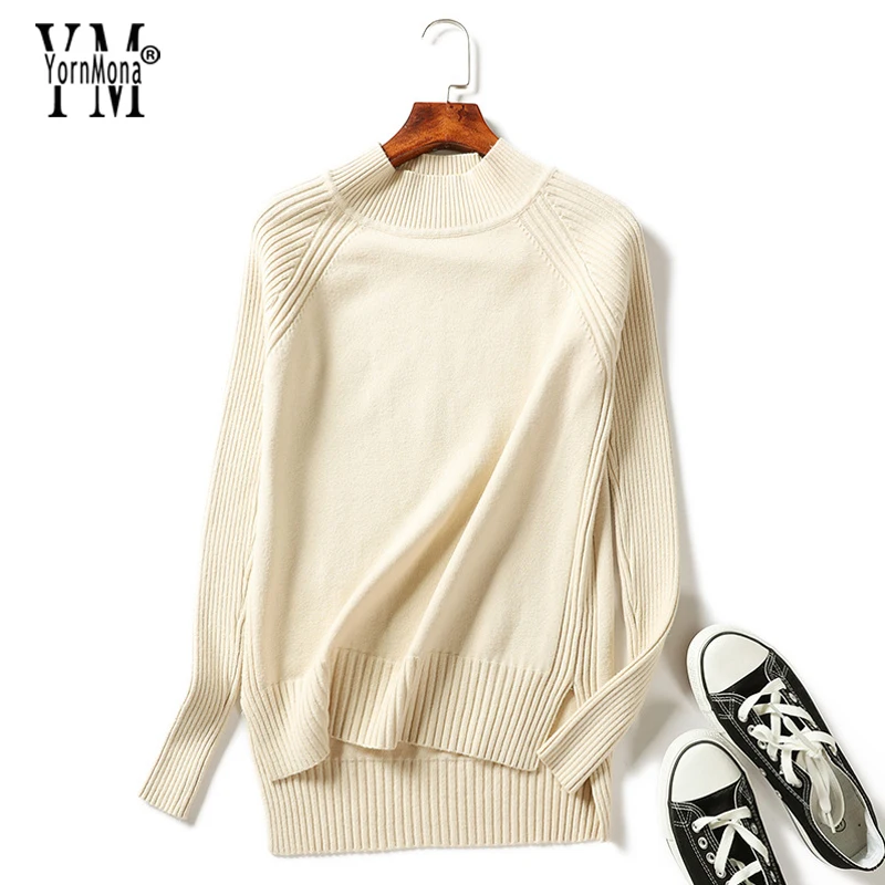 YornMona Fashion Irregular Sweater Women 2019 New Pullovers Thick Long Sleeve Yellow Sweaters Ladies Jumper Streetwear Kintwear | Женская