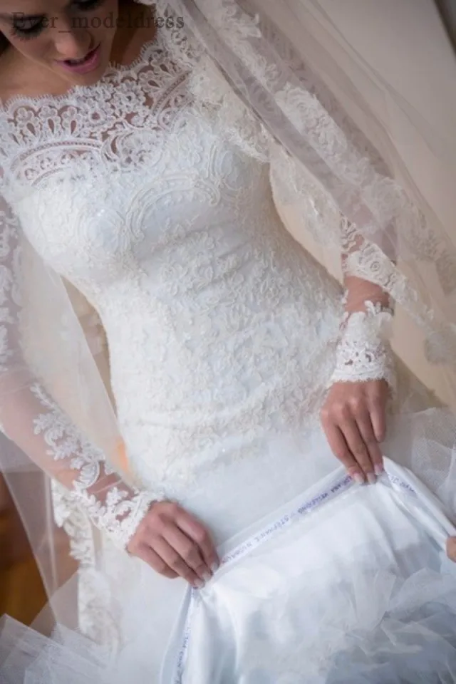 Vestidos De Noiva Свадебные платья Русалочки одежда с длинным рукавом и кружевной