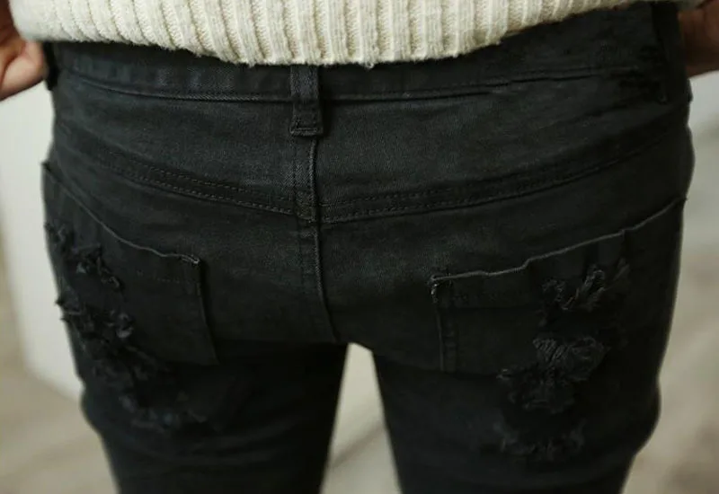 2018 new super fashion cat hole black wash jeans pants men's movement elf boys trend thin pencil Harlan | Мужская одежда