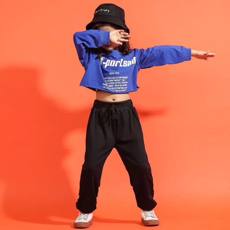 Midriff-baring/укороченная Толстовка костюм со штанами для бега детская одежда в стиле хип-хоп джазовая одежда костюмы для уличных танцев для девочек