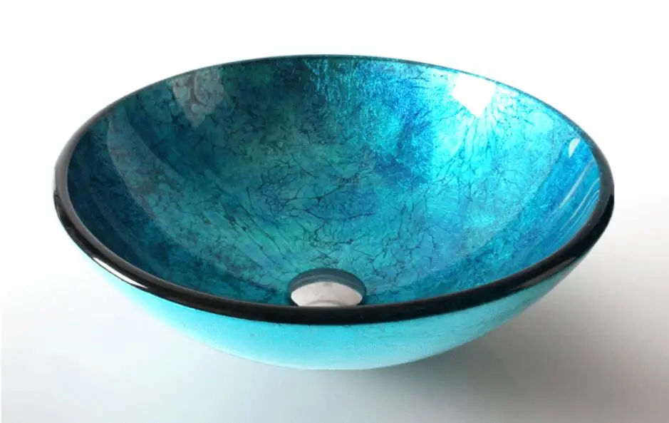 

Bathroom Round Tempered Glass Sink Cloakroom Counter Hand Paint Top Washbasin BW14172