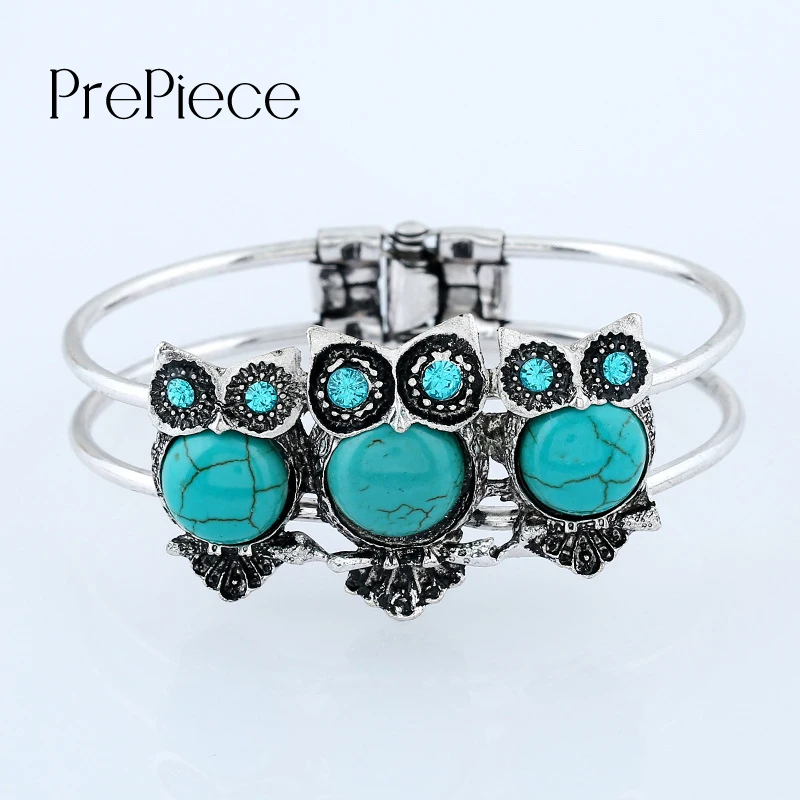 Prepiece Мода Шарм поп-чешские сова зеленый камень Браслеты для Для женщин браслет