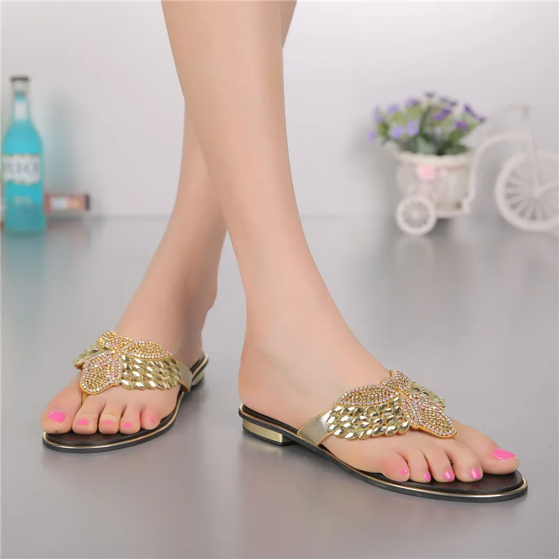 

G-SPARROW 2020 New Summer Korean Womens Flip Flop Slippers Wedding Online Gold Flat Shoes For Prom