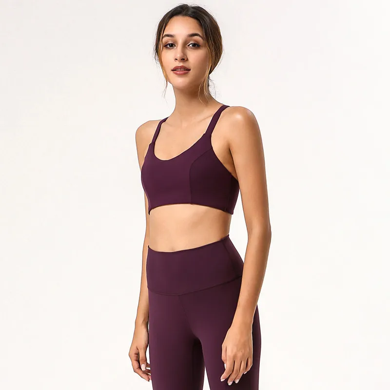 

SHINBENE Anti-sweat Soft Nylon Yoga Sport Bras Women Back Cross Padded Fitness Workout Crop Top Push Up Wireless Gym Bras S-XL