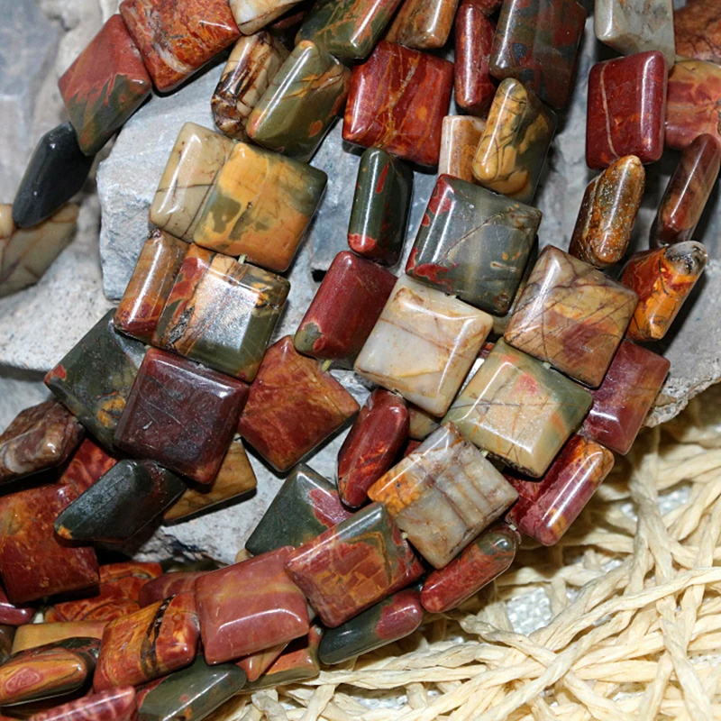 12mm 14mm top quality natural picasso stone square shape loose beads fit diy necklace bracelet jewelry making 15inch B378 | Украшения и