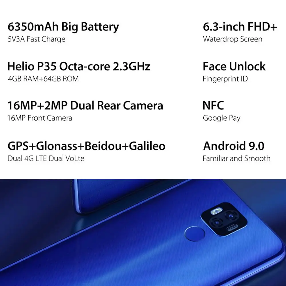 Ulefone Power 6 смартфон с 3 дюймовым дисплеем восьмиядерным процессором Helio P35 ОЗУ 4 Гб