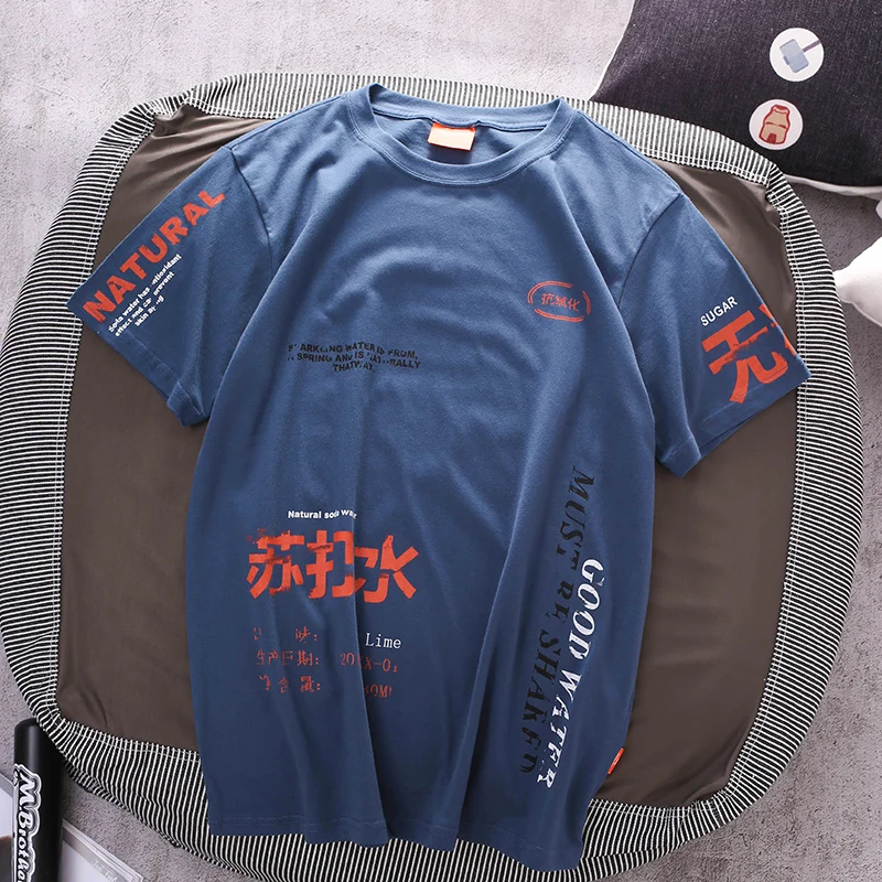 Men T-shirts 2019 Hip Hop Chinese Character Soda Water PrintedCasual Streetwear Short Sleeve T Shirts | Мужская одежда