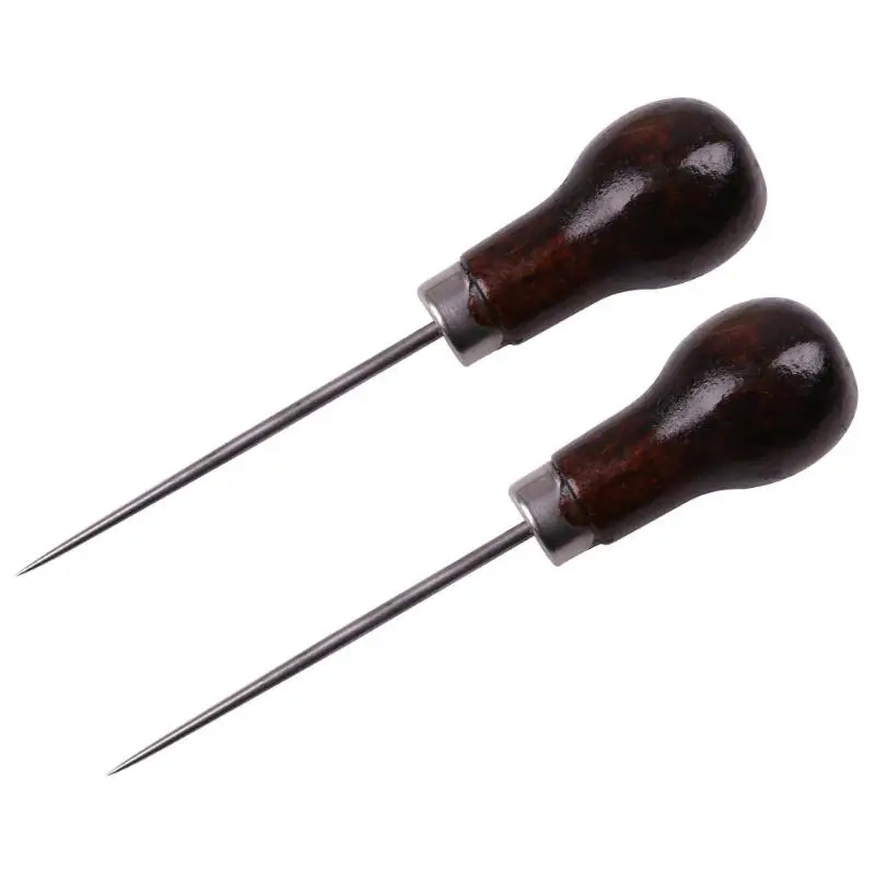 2pcs Перфоратор с деревянной ручкой, штифт, штифт, швейные инструменты для ручной прошивки, кожа, ремесло, обувь, ремонт игл, инструменты для ремонта кожи - Цвет: 2pcs
