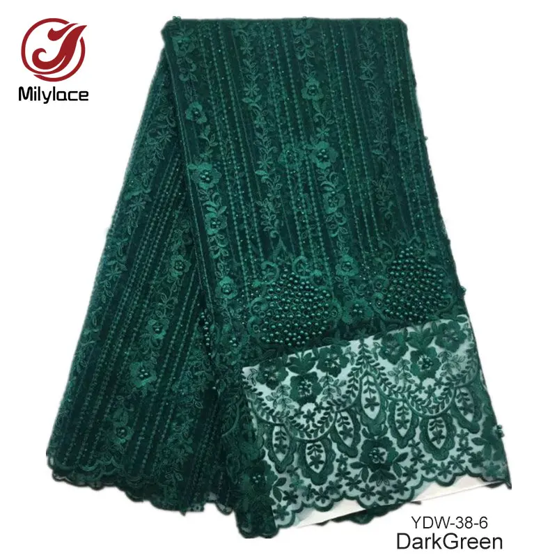 

Good quality Nigerian lace fabric 5 yards beaded hot sale tulle net lace fabric peach french lace YDW-38