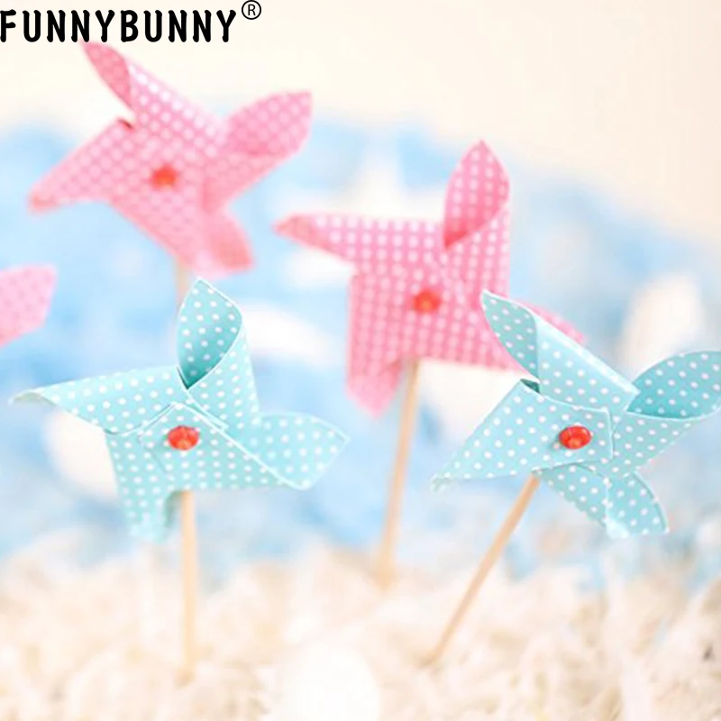 FUNNYBUNNY Pinwheel Cupcake Picks топпер для торта С Днем Рождения обертка кекса украшение