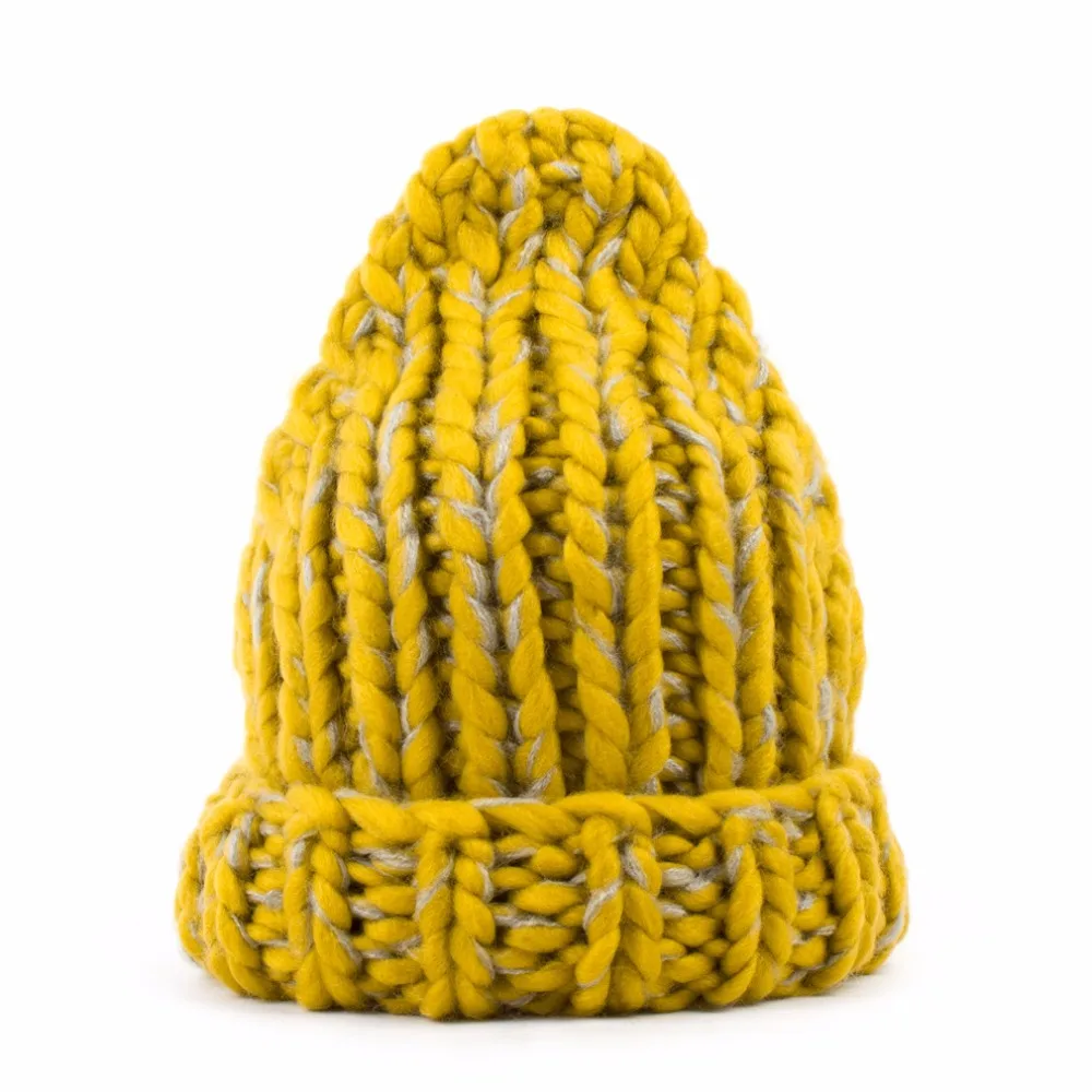 

Geebro 2017 Female Winter Warm Mixed Color Beanies Handmade Thick Stick Knitted Coarse Lines Hat Crochet Women Lovely Caps JS247