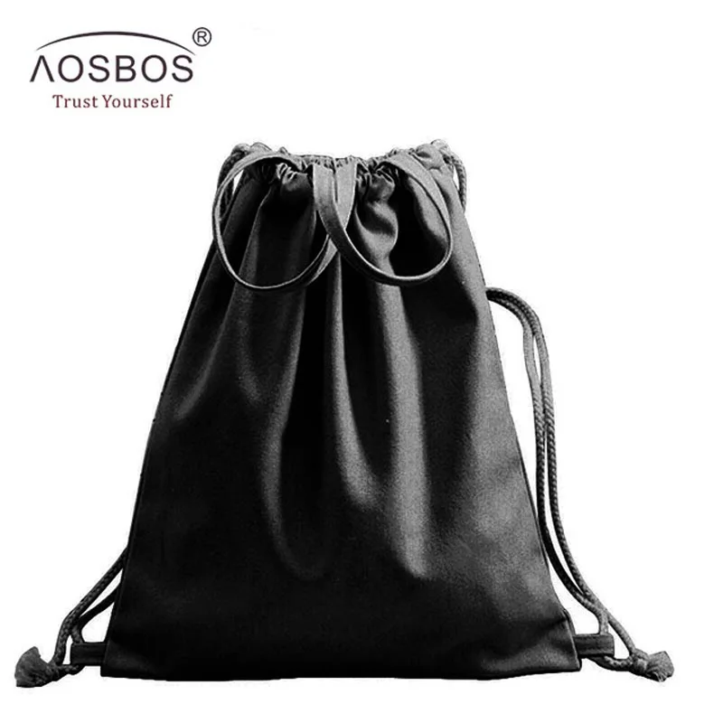 Black Aosbos холщовый рюкзак на шнурке для мужчин и женщин сумка для спортзала для тренировок на открытом воздухе Фитнес сумки на плечо прочный шнурок Сумка - Цвет: Black