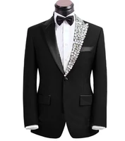 plus size men rhinestone collar clothing male singer suit set with pants costumes formal wedding dress married