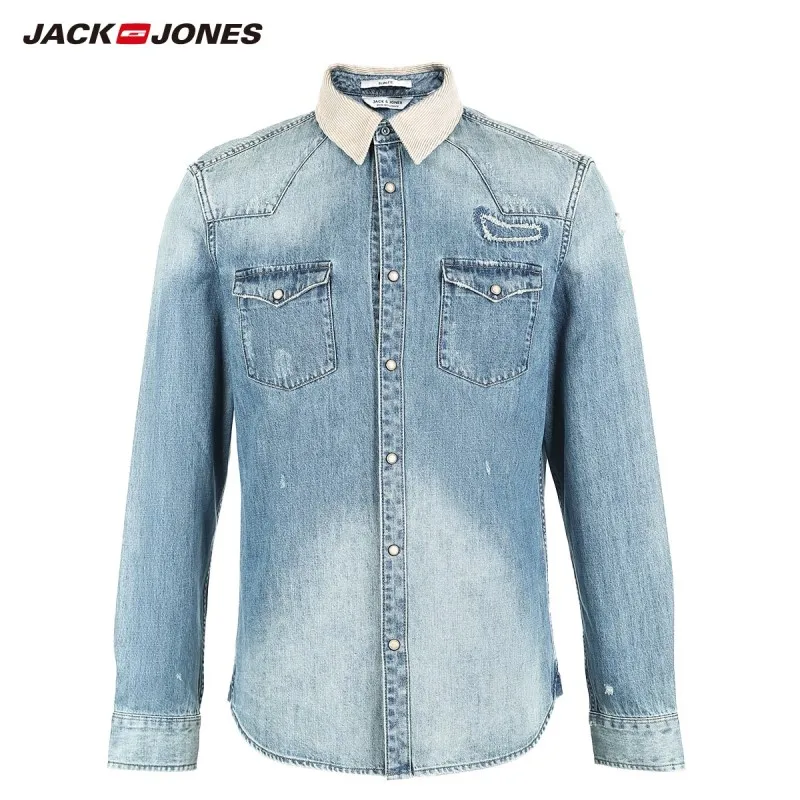 JackJones Мужская Осенняя джинсовая куртка джинсовая рубашка мужская одежда 218405506