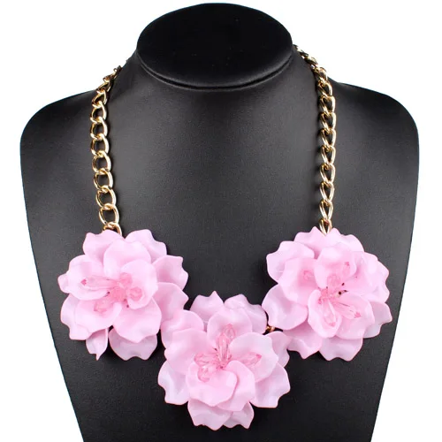 Pink Claire jin ювелирные изделия Exo Акриловые Три цветка цепи Красочные Короткие Дамские модные колье вечерние аксессуары, 12 цветов - Окраска металла: Pink