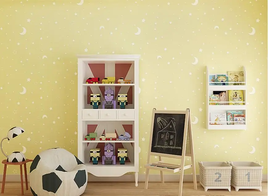 moon beige Beibehang papel де parede 3d Звезды Луна снежинки Светящиеся Настенные обои для детской комнаты розовый синий спальня рулон бумаги - Цвет: moon beige