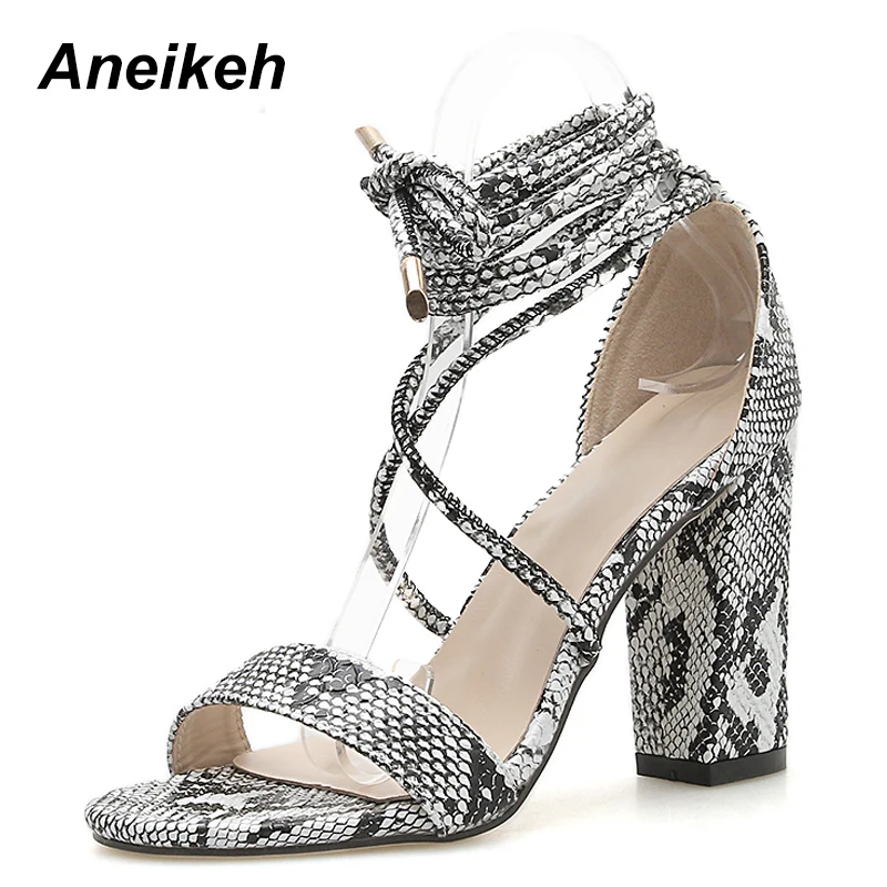 Aneikeh 2019 летние туфли из искусственной кожи со змеиной кожей женские сандалии