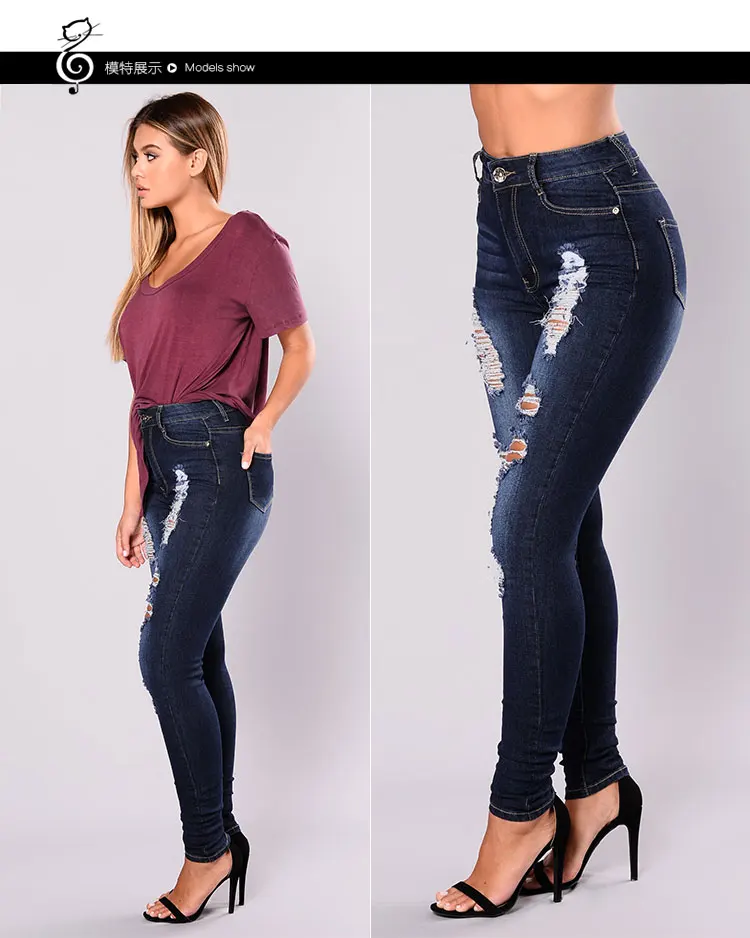 2018 рваные джинсы для женщин узкие женские эластичные с дырками|Узкие джинсы| |