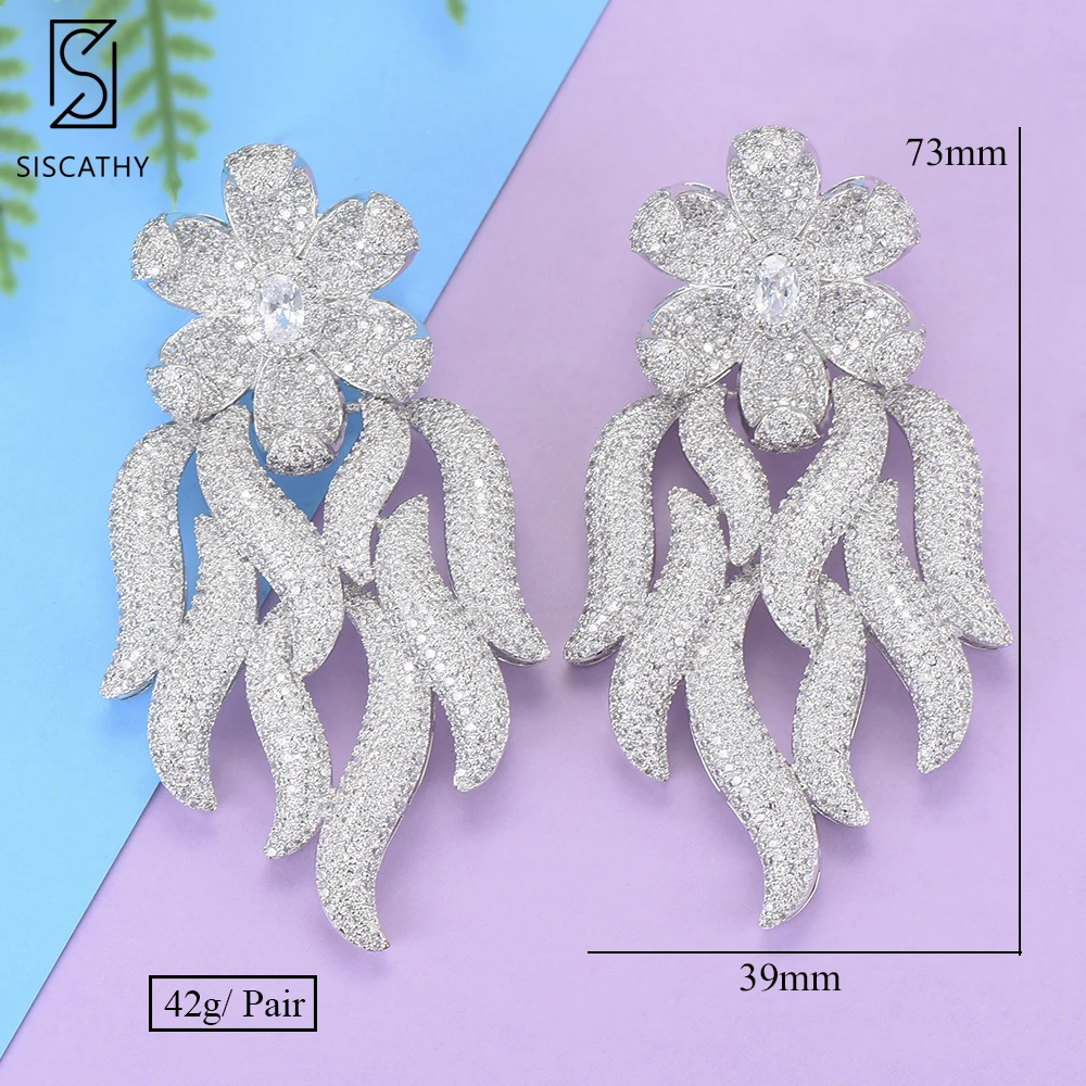 

SISCATHY Fashion Dubai Jewelry Dangle Earrings For Women Flower Shape Cubic Zirconia Inlaid Drop Earrings boucle d'oreille
