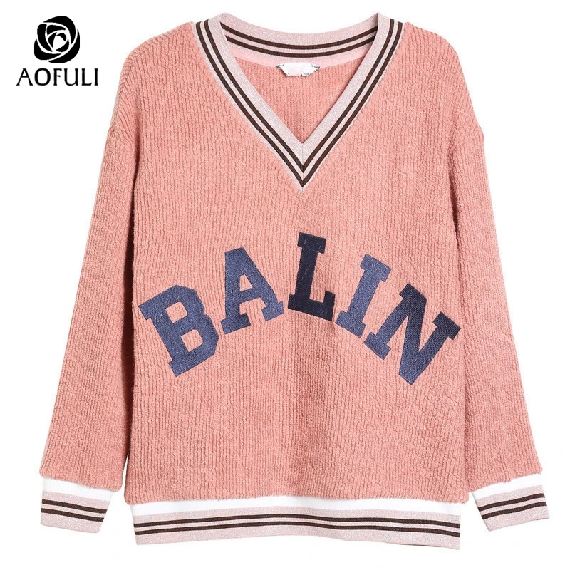 Женский вязаный свитер AOFULI L-XXXL 4XL 5XL большого размера с v-образным вырезом