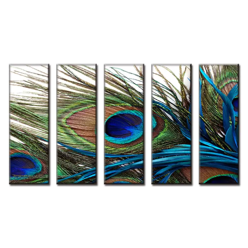 5 шт./компл. холст с принтом животных павлина перьев Современная натюрморт