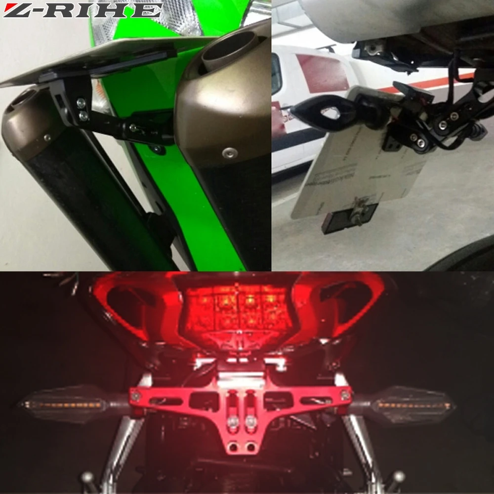 

Universal Aluminum Motorcycle Adjustable Angle License Number Plate Frame Holder Bracket With LED Turn Signal Light Blinker