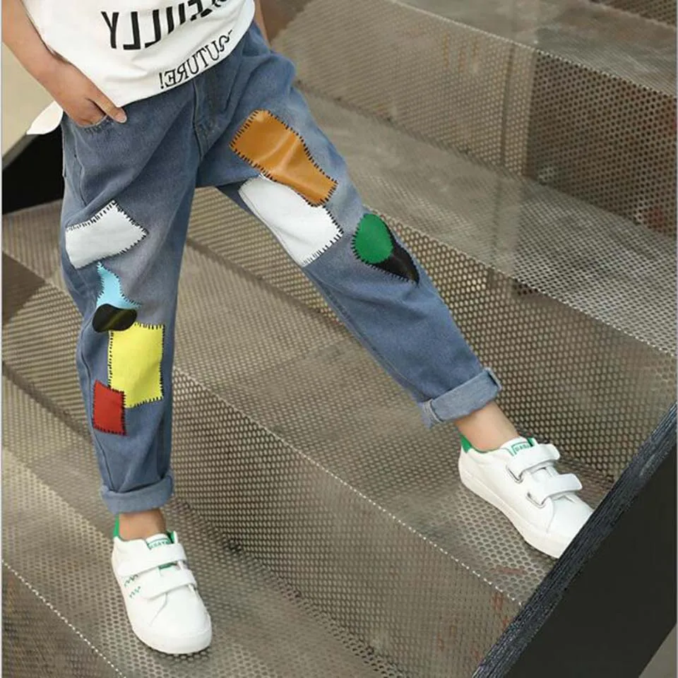 Джинсы для мальчиков 2017 модные джинсы на весну и осень детские джинсовые брюки