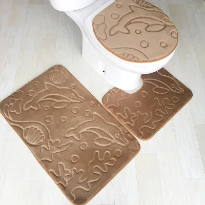 Cobblestone flannel embossed bathroom 3 sets of floor mat toilet bibulous anti-slip carpet | Дом и сад