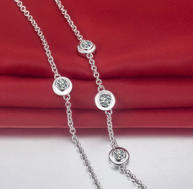 Ручная цепочка из стерлингового серебра 1.5CT браслет с бриллиантами 18 К белое