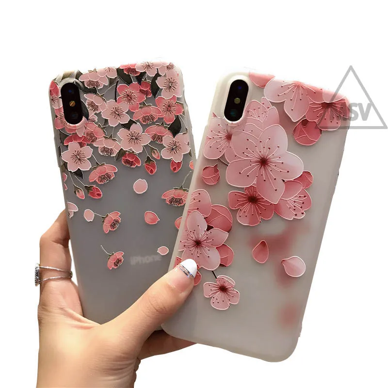 3D Flower Emboss Case For iPhone 7 6 6s 8 Plus for Patterned Soft Silicone TPU Cover X XS MAX XR |