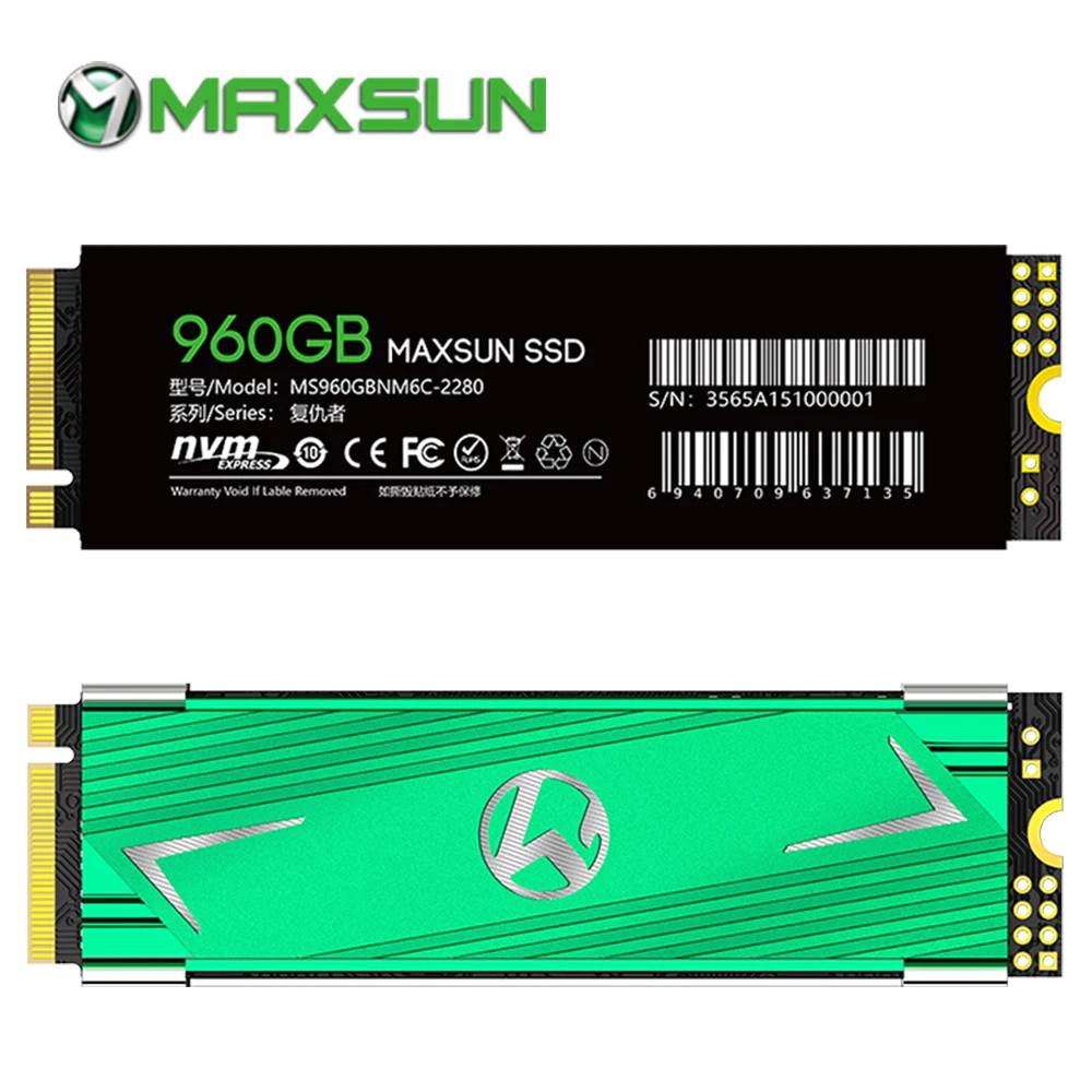 MAXSUN m2 ssd 960 ГБ 3D NAND Flash 1500 МБ/с./с SMI 2263XT PCIe3.0 x4 Накопитель с протоколом NVME M.2 2280 три