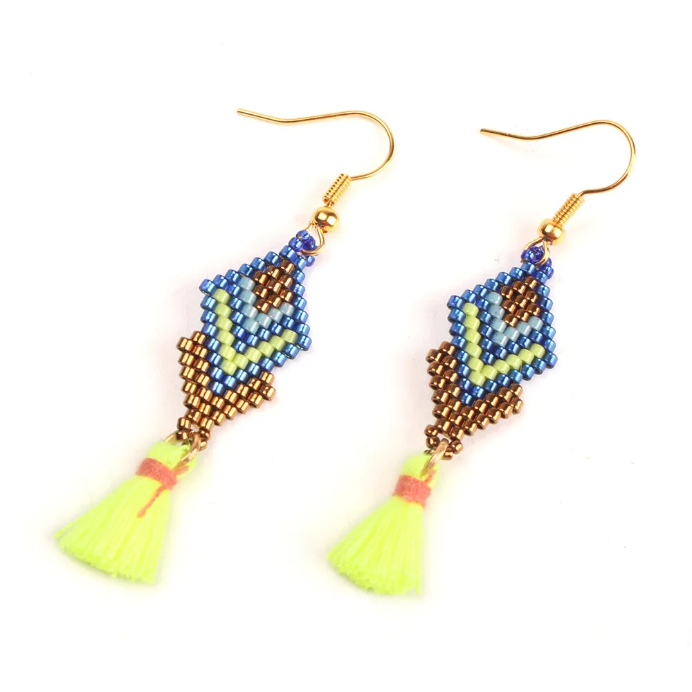 Earrings-green JOYE Оригинальная дизайнерская бижутерия наборы серьги Бохо подвески набор ожерелье браслет лист кисточкой MIYUKI прекрасные драгоценные бусы Набор - Окраска металла: Earrings-green