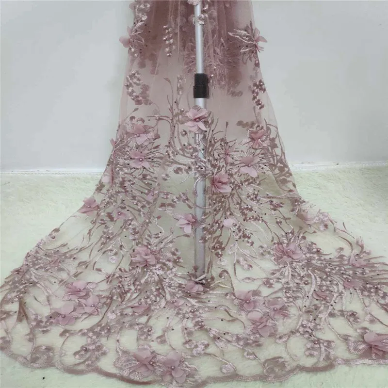 Onion Color French Nigerian Lace Fabrics High Quality red 3D African Laces Fabric Wedding beads Tulle | Дом и сад