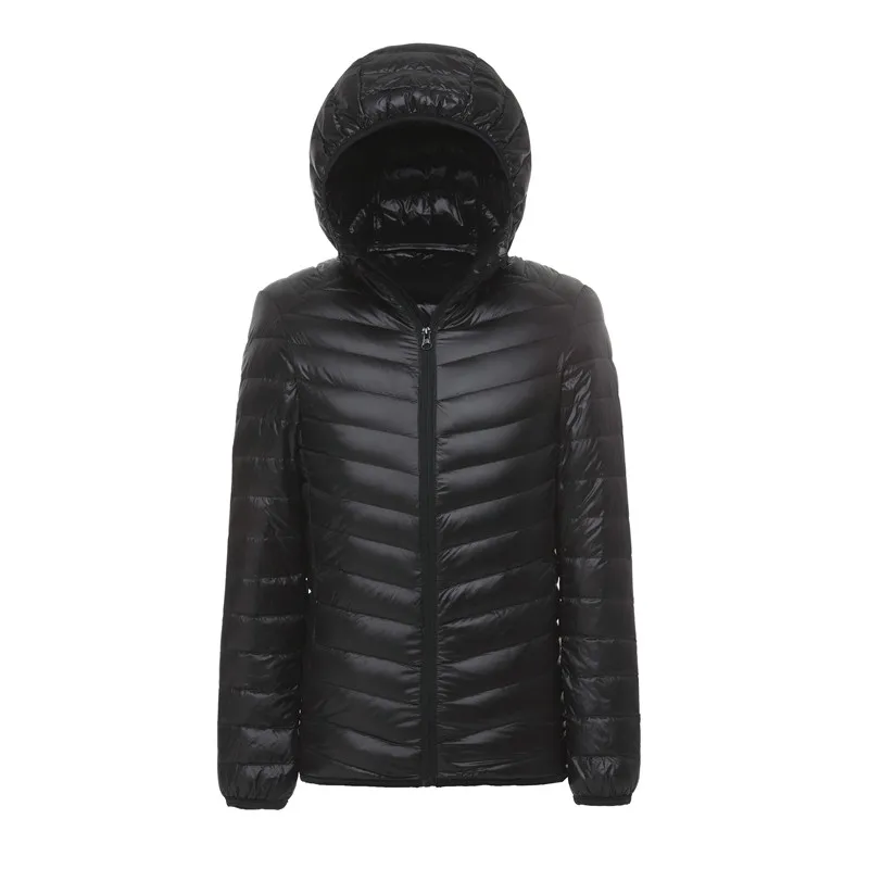 Черный LANBAOSI Сверхлегкий подпушка куртка с капюшоном для мужчин Packable тонкий короткий легкий ветрозащитный белая утка фугу пальт - Цвет: Черный